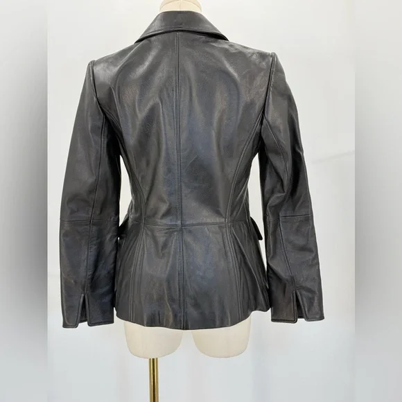 Ellen Tracy Genuine Black Leather Blazer Jacket Tailored Fit Single Button SZ 2 - Picture 12 of 14